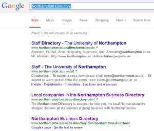 The Northampton Business Directory listing in Google
