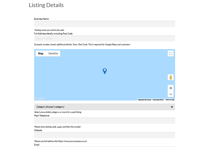 The start of the listing form